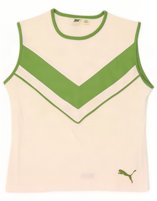Puma Damen Weste Top UK 14 Large Weiß Colourblock Baumwolle