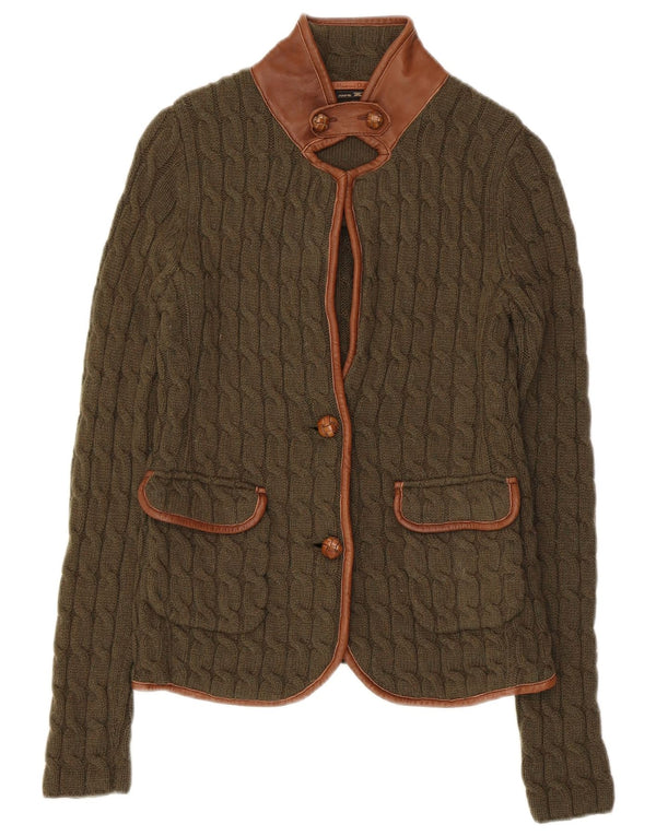 Massimo Dutti Damen-Cardigan-Pullover UK 8 Small Khaki Colourblock Wolle