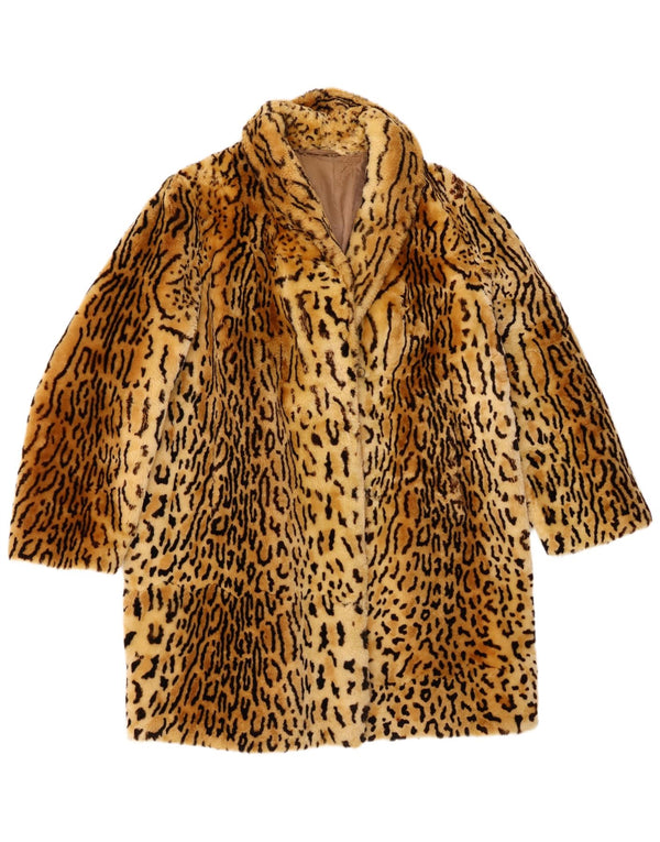 Vintage Womens Faux Fur Overcoat UK 12 Medium Brown Animal Print