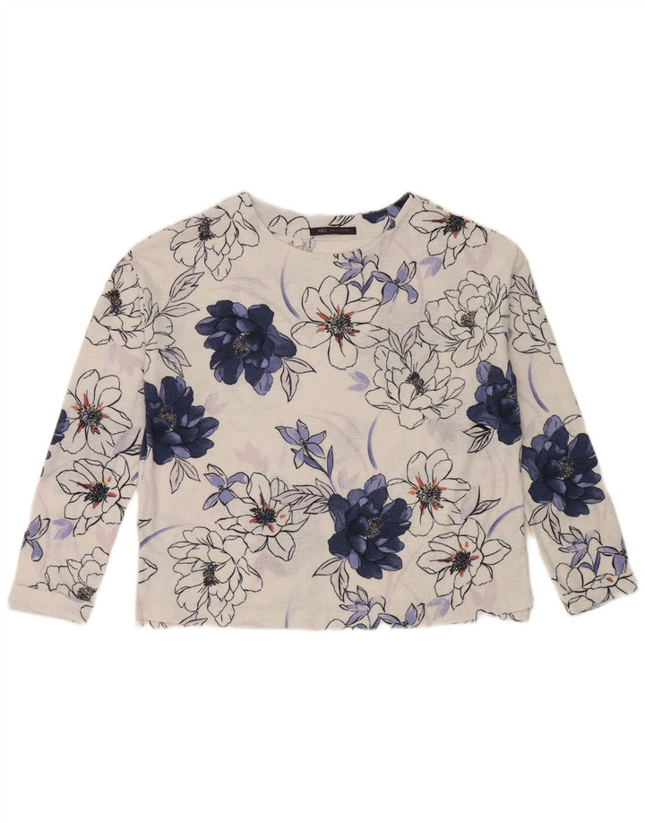 Marks & Spencer Damen-Oversize-Oberteil, langärmlig, Größe S, Weiß, Blumenmuster