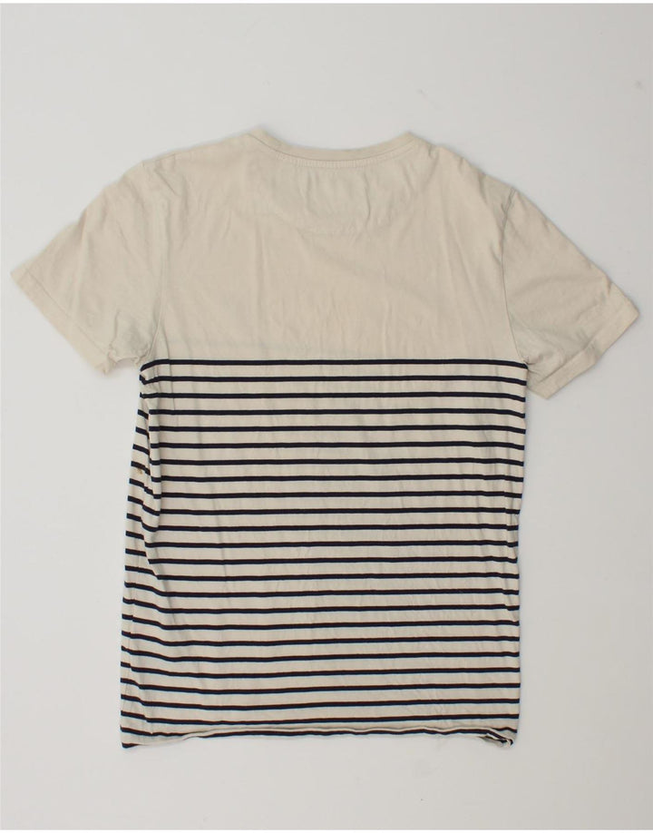 Lyle & Scott Damen T-Shirt Top UK 12 Mittelweiß gestreift aus Baumwolle
