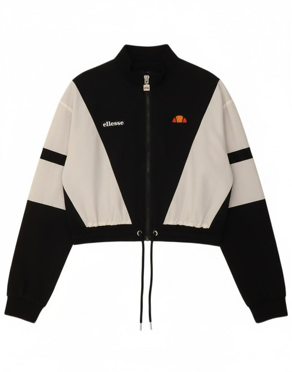 Ellesse Womens Crop Trainingsanzug Top Jacke UK 10 Small Black Colourblock