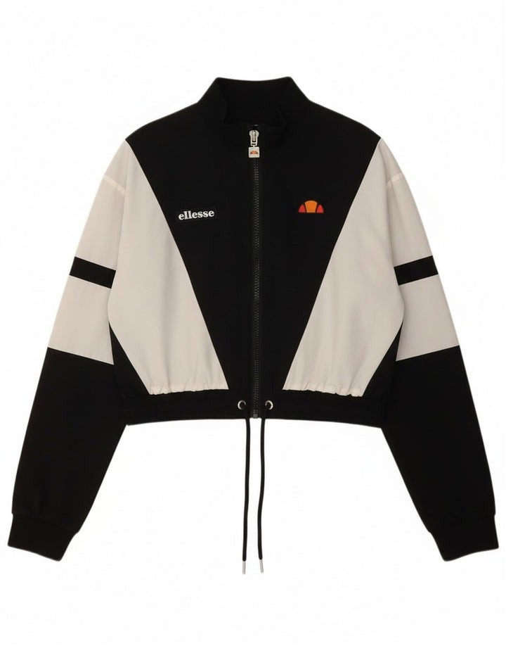 Ellesse Womens Crop Trainingsanzug Top Jacke UK 10 Small Black Colourblock