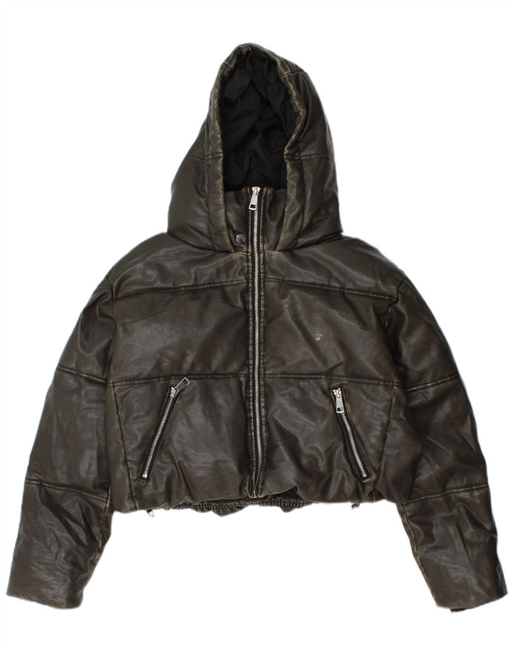 ZARA Damen Oversize Crop Hooded Wattierte Jacke UK 10 Small Khaki