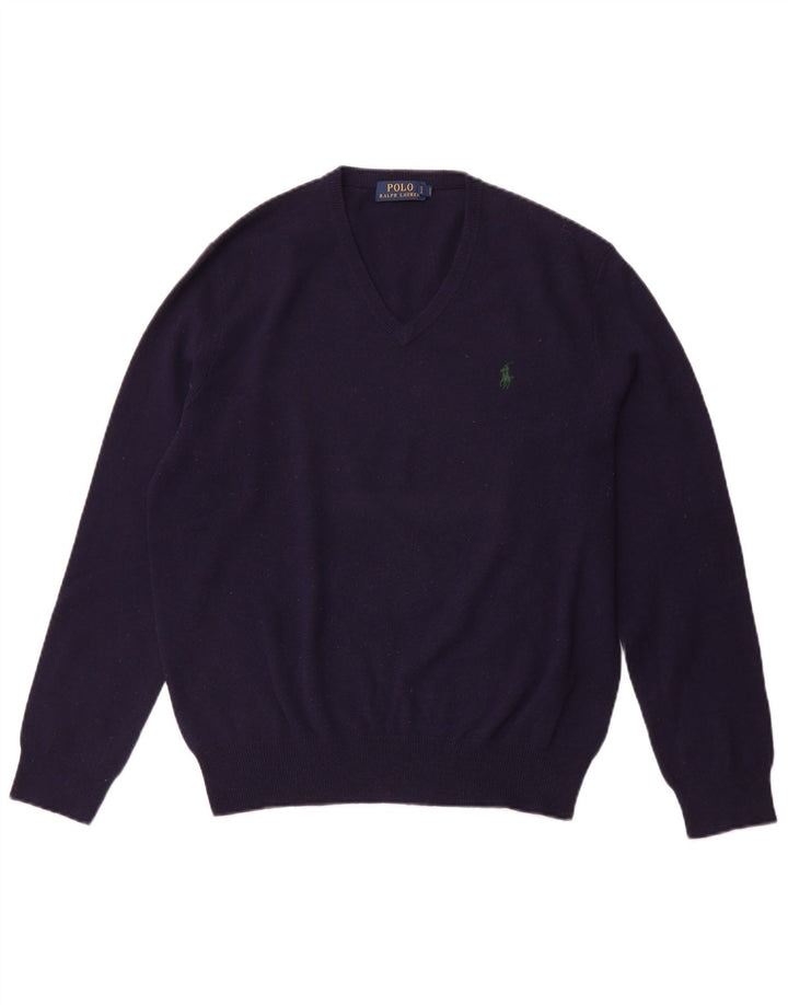 POLO RALPH LAUREN Herren-Pullover mit V-Ausschnitt, mittelmarineblaue Merinowolle