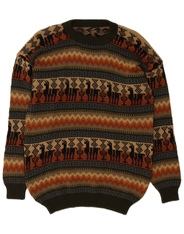 Vintage Herren-Pullover mit Rundhalsausschnitt, mittelgroß, mehrfarbig, Fair Isle