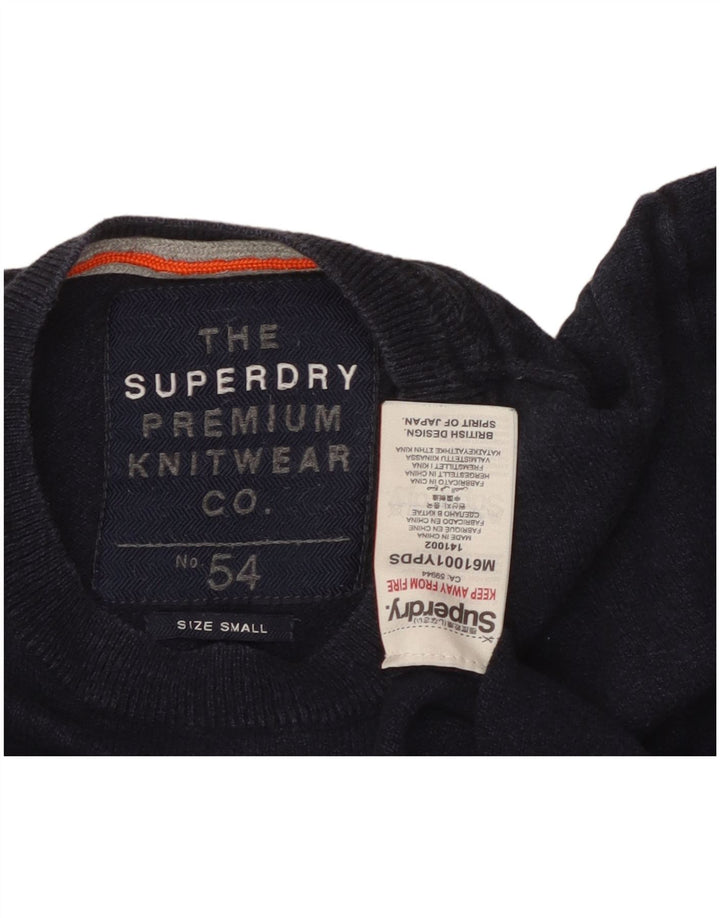 SUPERDRY Herren-Pullover mit Rundhalsausschnitt, Größe S, marineblaue Baumwolle