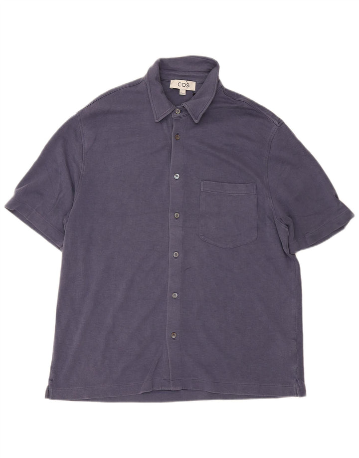 Cos Herren-Kurzarmhemd, groß, Marineblau, Lyocell