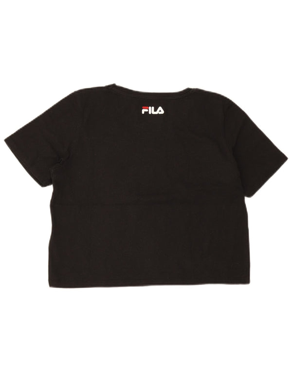 Fila Damen Crop Graphic T-Shirt Top UK 10 Small Schwarz Baumwolle