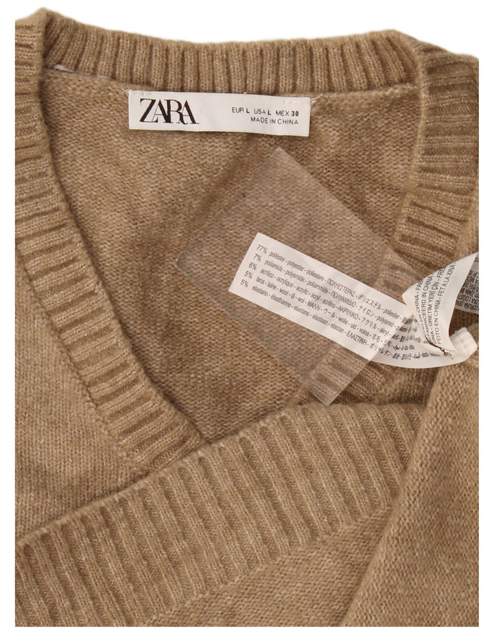 Zara Damen Crop Vest Tank Top UK 16 Large Beige Polyester