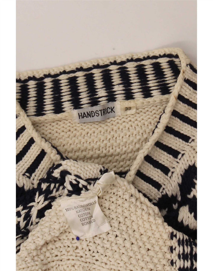 Vintage Damen Rollkragenpullover Pullover EU 38 Medium Off White Geometrisch