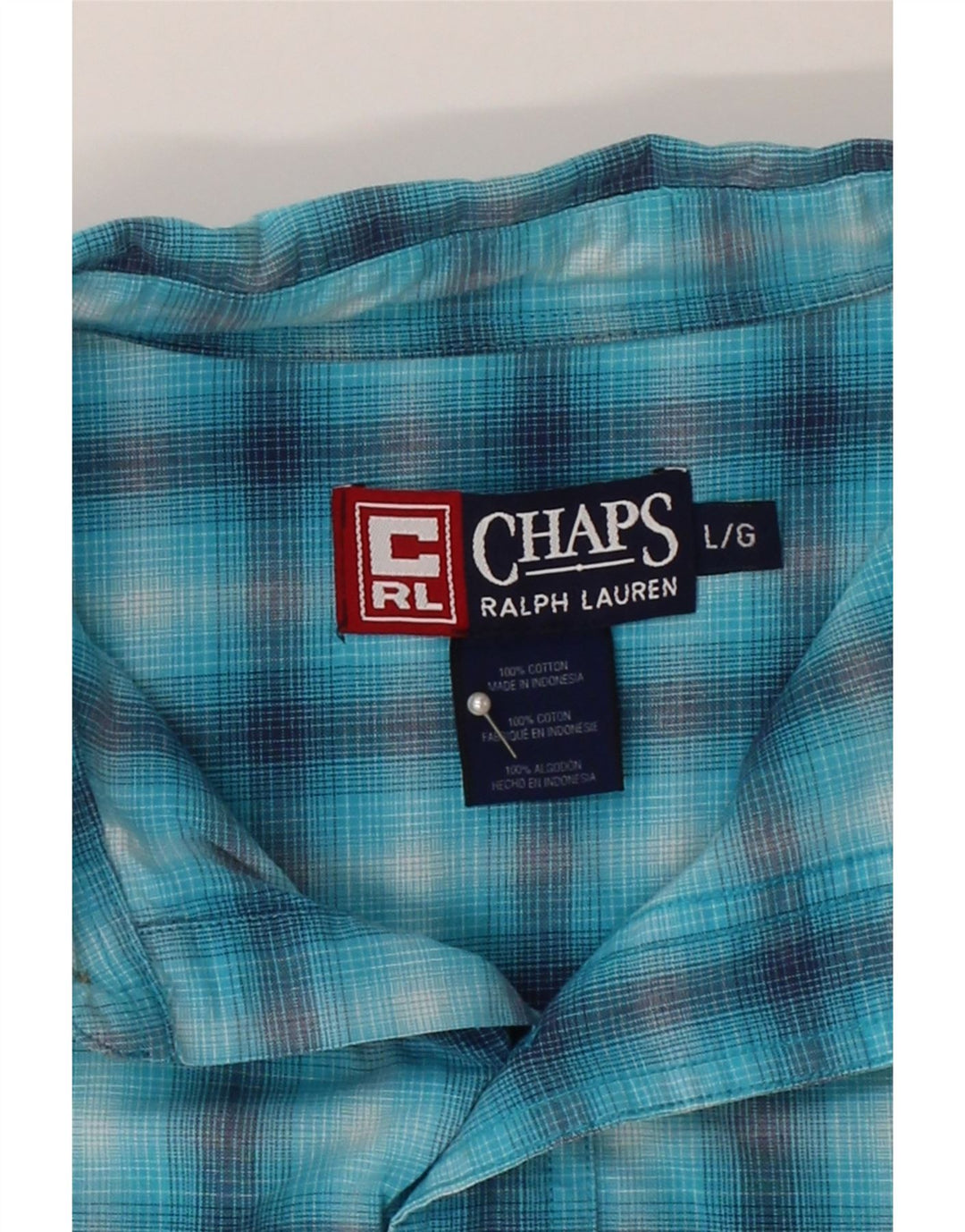 CHAPS Mens Short Sleeve Shirt Large Blue Check Cotton Vintage Chaps and Second-Hand Chaps from Messina Hembry 