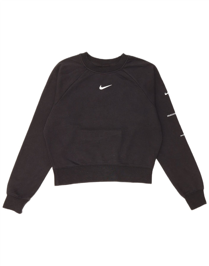 Nike Damen Swoosh Crop Oversized Sweatshirt Pullover UK 10 Small Schwarz