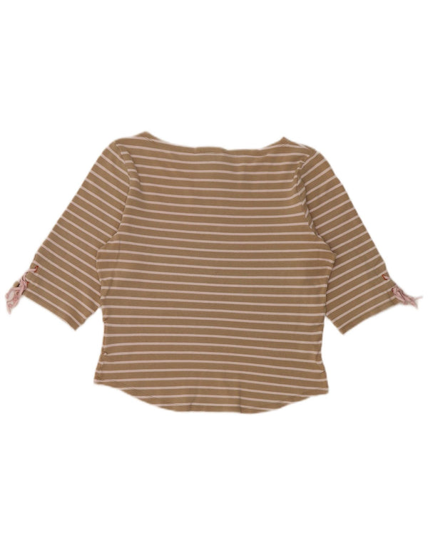 Gant Damen Crop Top 3/4 Ärmel UK 12 Medium Beige Gestreifte Baumwolle