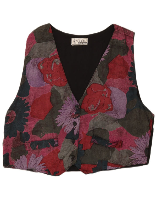 Vintage Damen Weste UK 16 Große bunte Viskose mit Blumenmuster