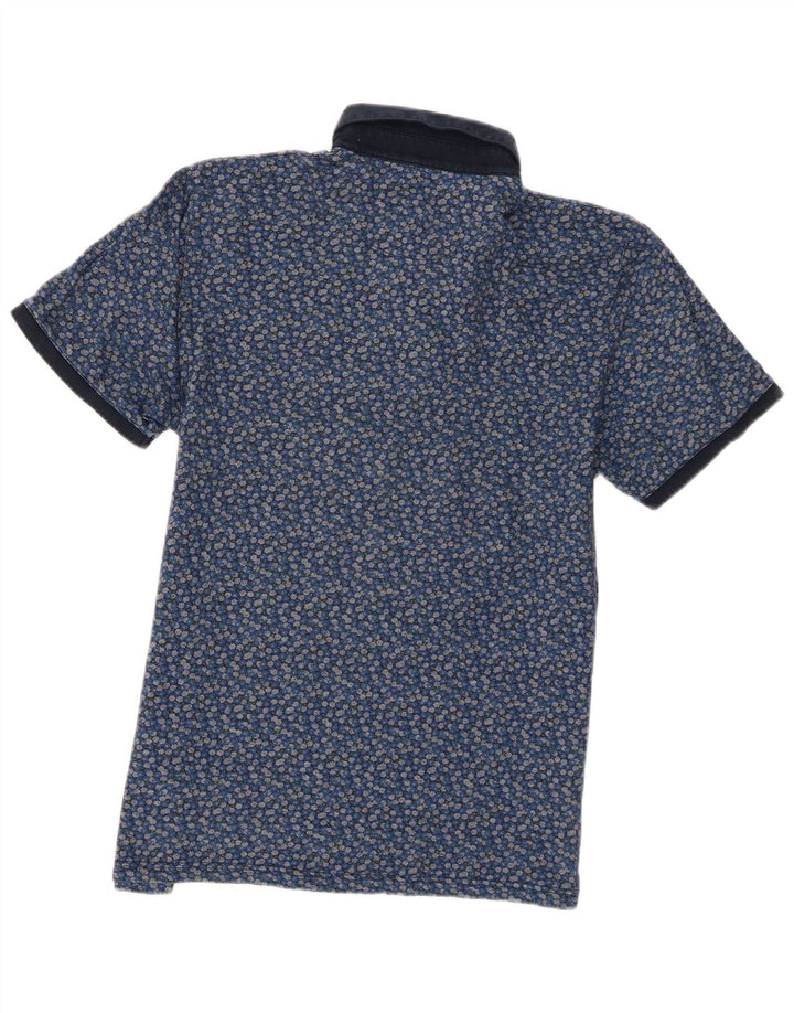 Ted Baker Herren-Poloshirt, Größe 4, groß, blaues Blumenmuster, Baumwolle