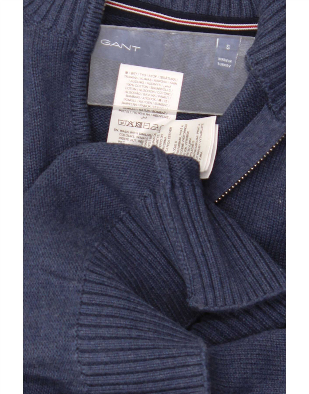 Gant Herren-Pullover mit Reißverschluss am Hals, Größe S, marineblaue Baumwolle