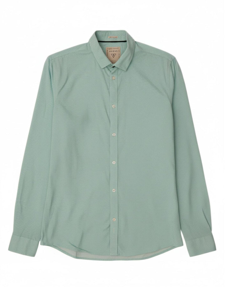GUESS Mens Shirt Large Blue Spotted Cotton