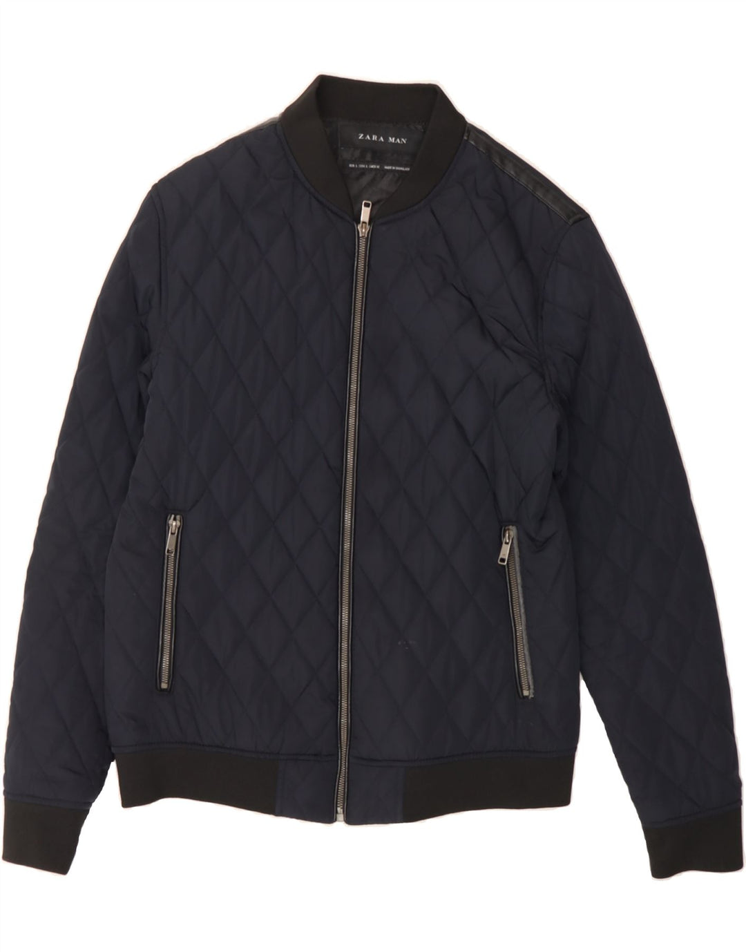ZARA Mens Quilted Jacket UK 40 Large Navy Blue Polyester Vintage Zara and Second-Hand Zara from Messina Hembry 