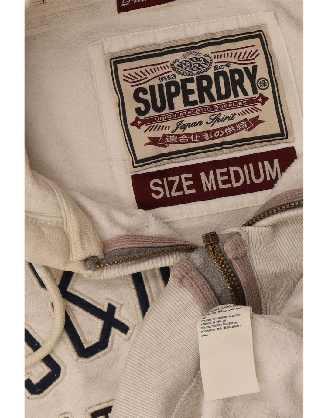 Superdry Herren-Kapuzenpullover mit grafischem Reißverschluss, mittelweiße Baumwolle