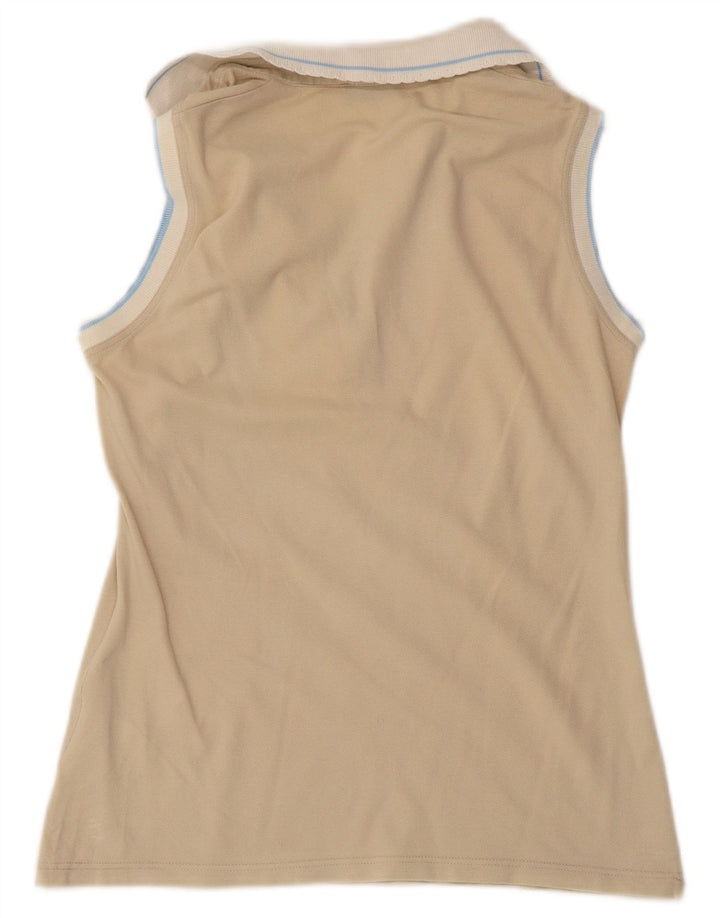 FRED PERRY Damen-Poloshirt mit Rüschen vorne, UK 14, Größe L, Beige, Farbblock