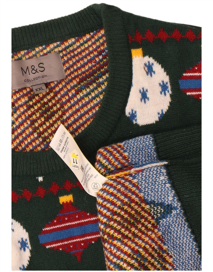 Marks & Spencer Herren-Pullover mit Rundhalsausschnitt, 2XL, Grün, Fair Isle