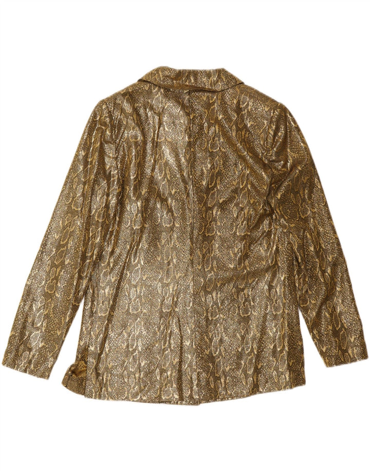 VINTAGE Damen 2-Knopf-Blazerjacke UK 14 Medium Gold Animal Print