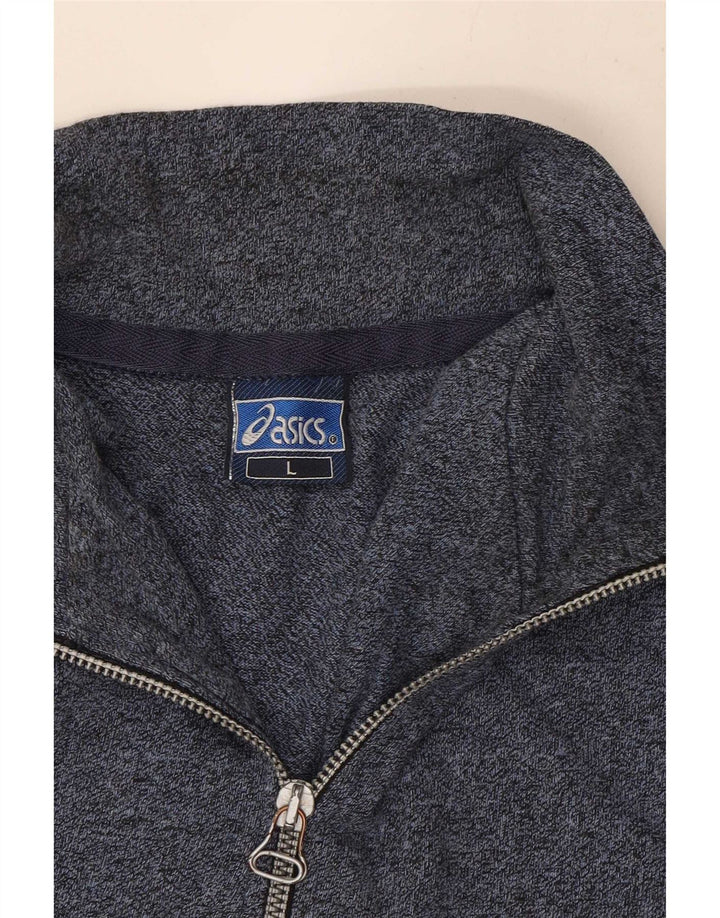 Asics Herren-Sweatshirt mit grafischem Reißverschluss und Rundhalsausschnitt, groß, marineblau meliert