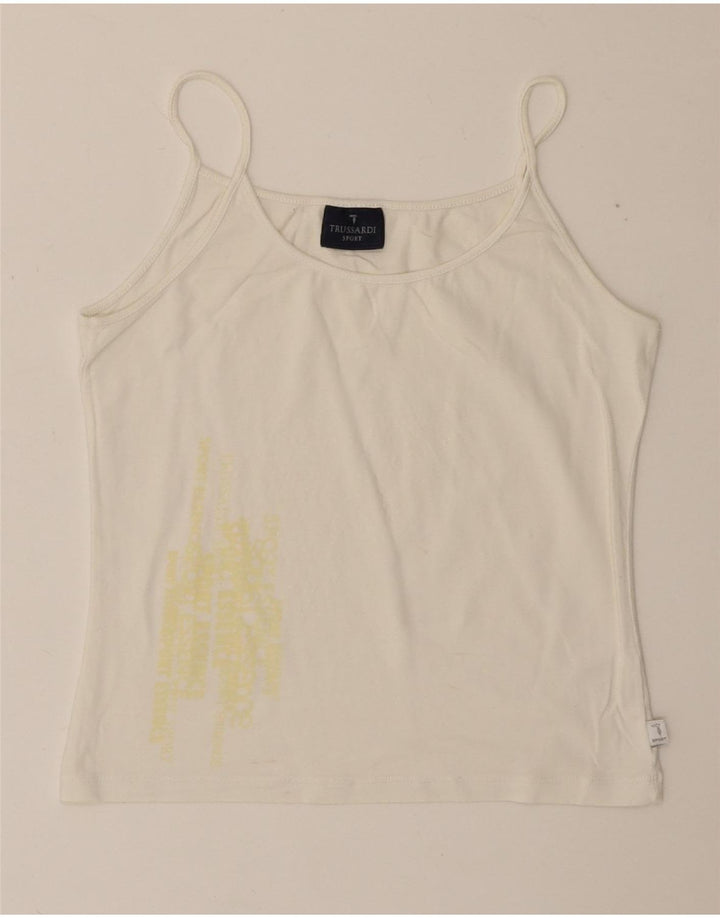 TRUSSARDI Womens Crop Graphic Cami Top UK 8 Small White