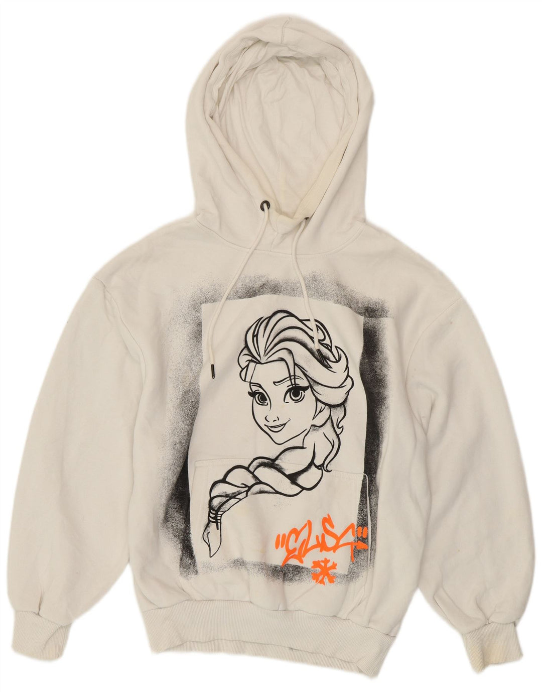 ZARA Damen Frozen Graphic Hoodie Pullover UK 10 Small Weiß