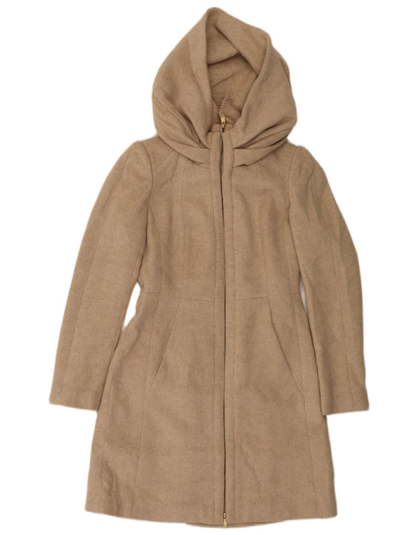 Zara Damen-Mantel mit Kapuze, UK 12, mittelbeige Wolle