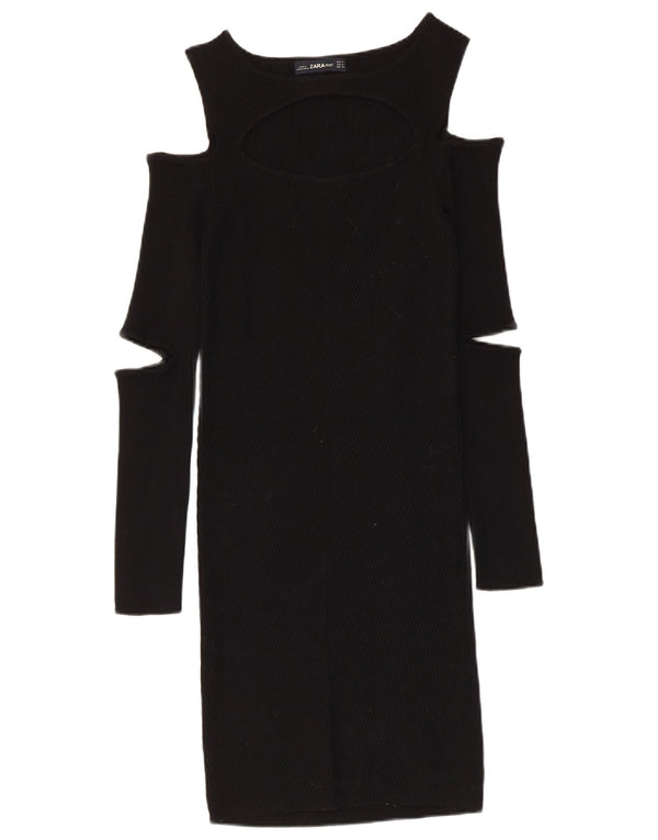 Zara Damen figurbetontes Kleid mit Cut-Outs und schulterfreiem Schnitt, UK 12, Mittelschwarz, Viskose