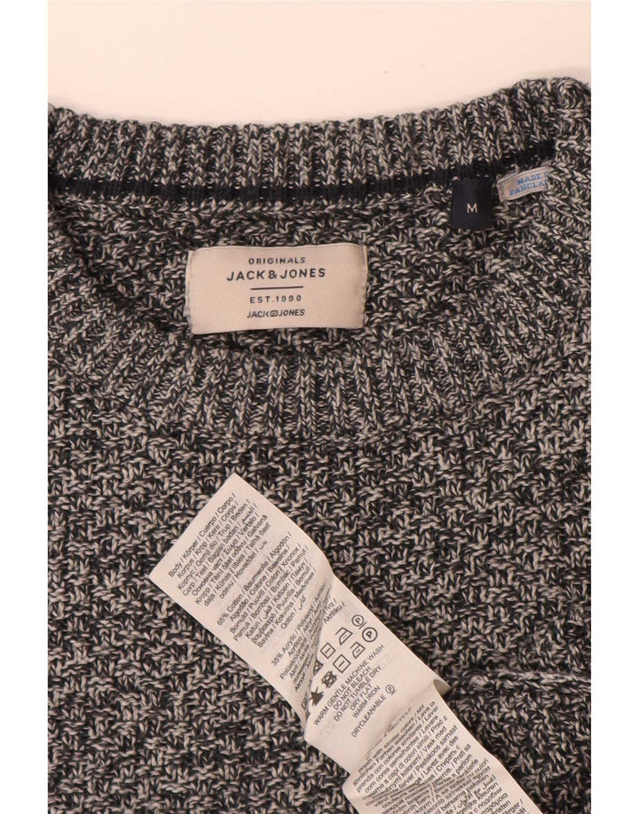 Jack & Jones Herren-Pullover mit Rundhalsausschnitt, mittelgrau gesprenkelte Baumwolle