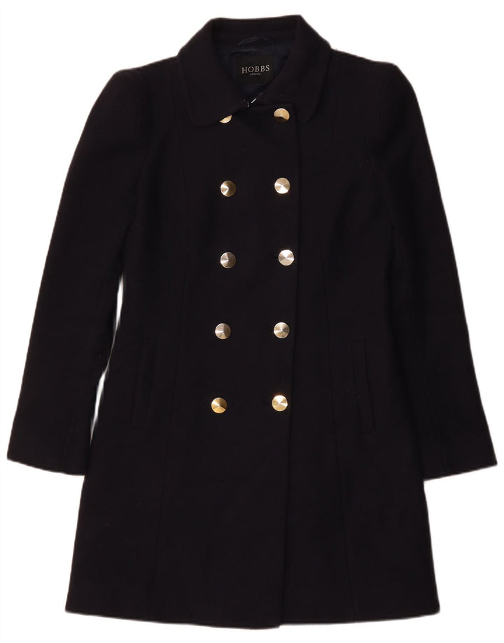 Hobbs Zweireihiger Damenmantel UK 10 Small Marineblaue Schurwolle