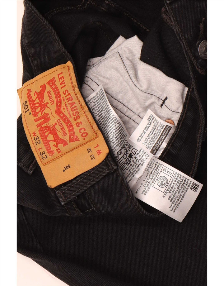 Levi's Herren 501 Straight Jeans W32 L32 Schwarze Baumwolle