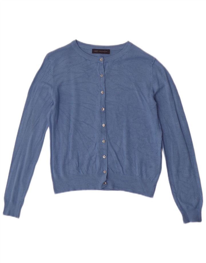 Marks & Spencer Damen Crop Cardigan Pullover UK 10 Small Blaue Viskose