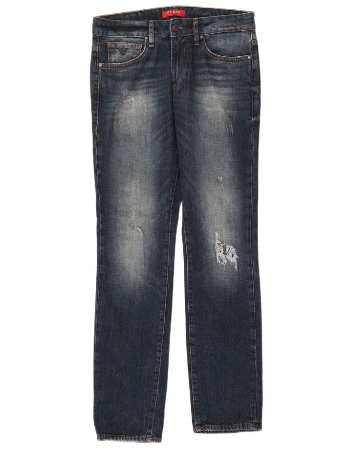 Guess Damen Distressed Slim Jeans W30 L32 Blaue Baumwolle