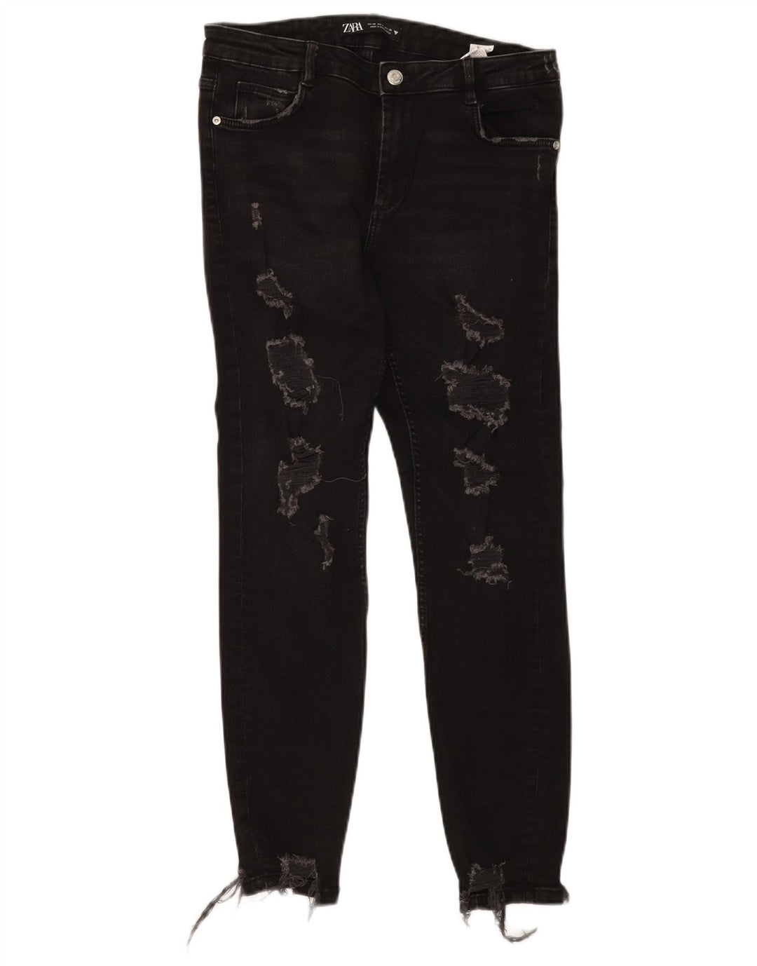 Zara Damen Distressed Slim Jeans EU 40 Medium W30 L27 Schwarze Baumwolle