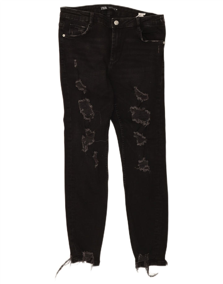 Zara Damen Distressed Slim Jeans EU 40 Medium W30 L27 Schwarze Baumwolle