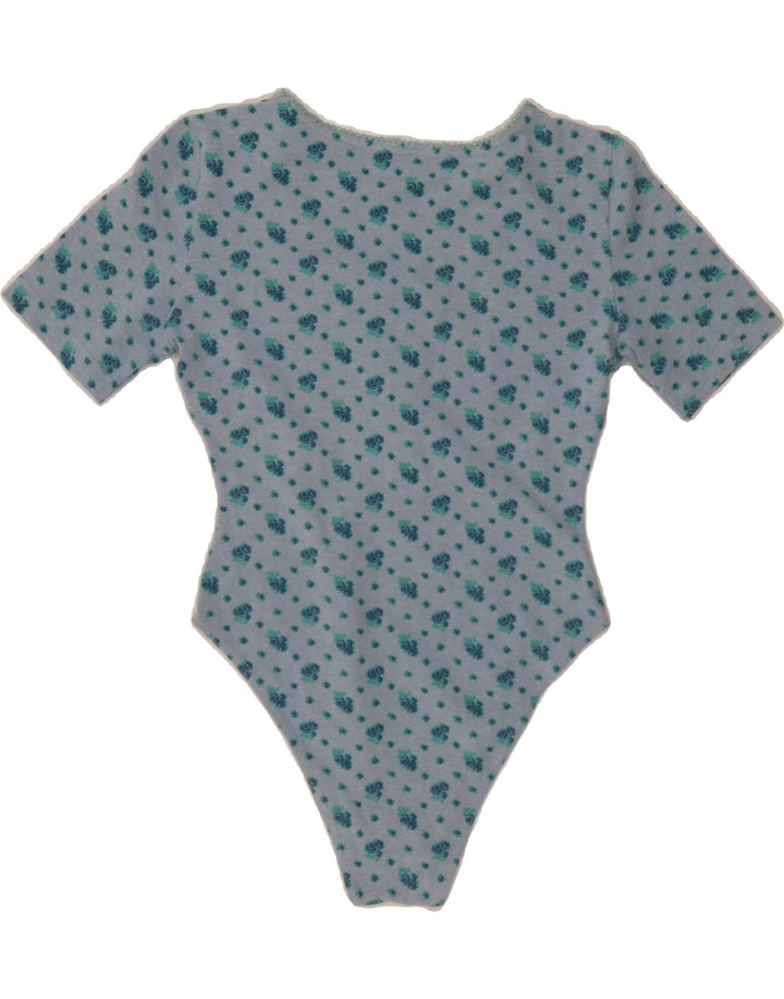 ONYX Womens Bodysuit UK 12 Medium Blue Floral Cotton Vintage Onyx and Second-Hand Onyx from Messina Hembry 