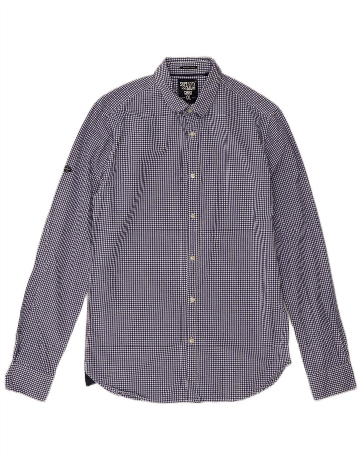 Superdry Herren-Hemd in klassischer Passform aus Baumwolle in kleiner blauer Gingham-Optik