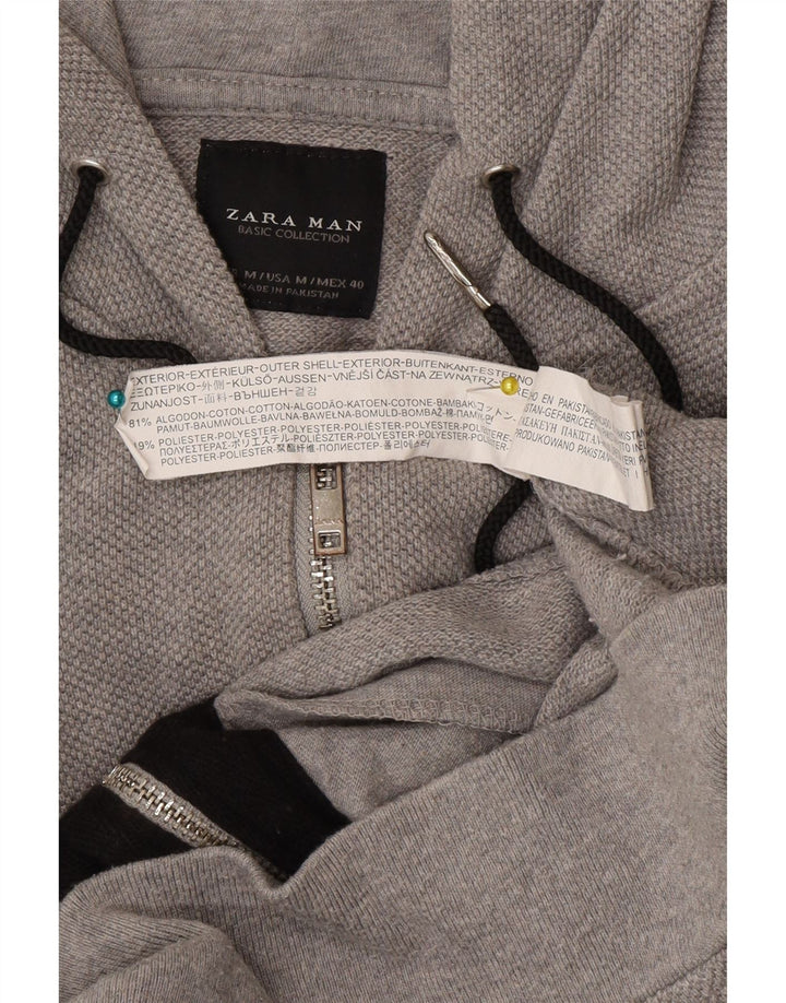 Zara Herren-Kapuzenpullover mit Reißverschluss, mittelgraue Baumwolle