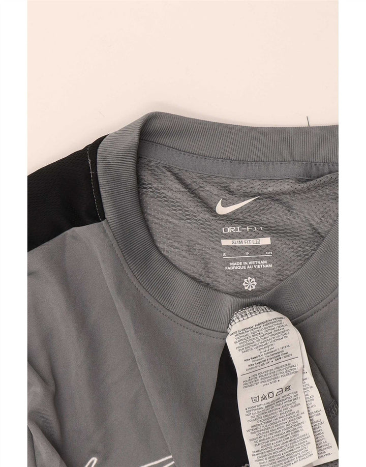 Nike Herren Dri Fit Slim Fit T-Shirt-Oberteil, klein, graues Farbblock-Polyester