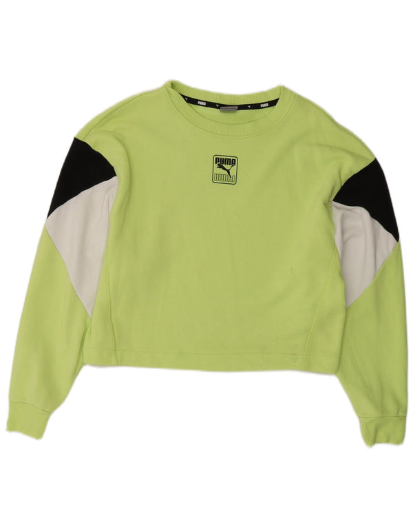 Puma Damen Crop Sweatshirt Pullover UK 10 Small Grün Colourblock Baumwolle