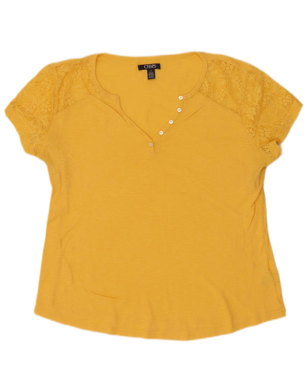 Chaps Damen T-Shirt Top UK 16 Large Gelbes Nylon mit Blumenmuster