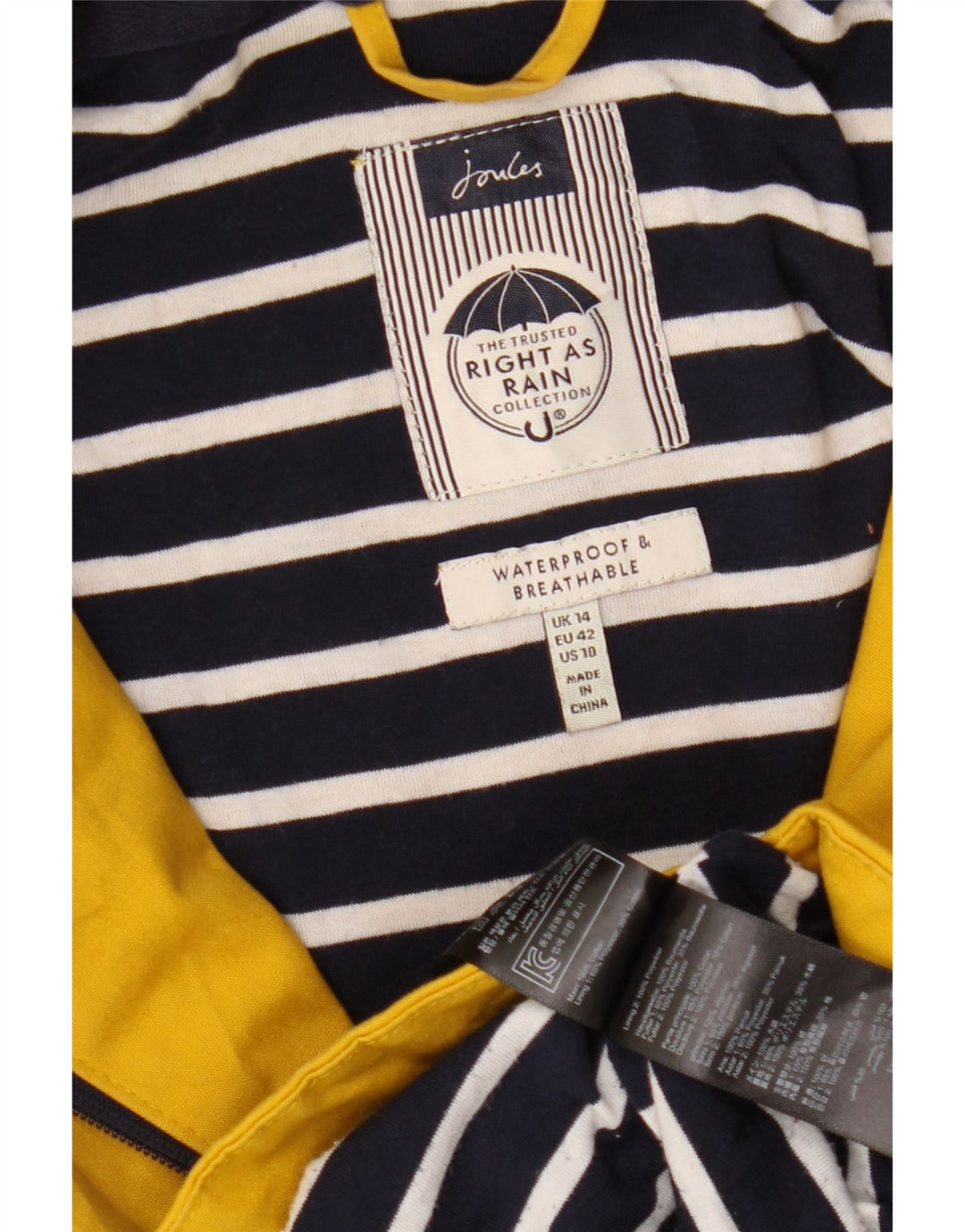 JOULES Damen-Regenmantel mit Kapuze, UK 14, Größe L, gelb, Polyester