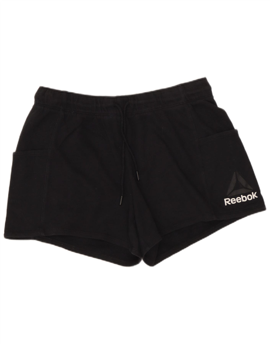REEBOK Damen Sportshorts UK 14 Große schwarze Baumwolle