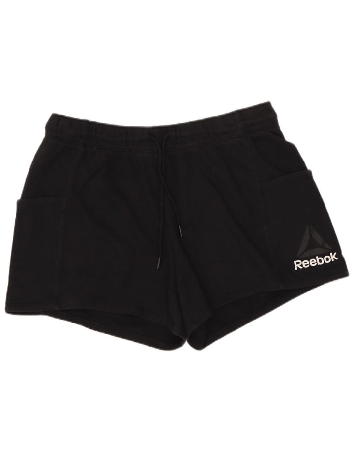 REEBOK Damen Sportshorts UK 14 Große schwarze Baumwolle