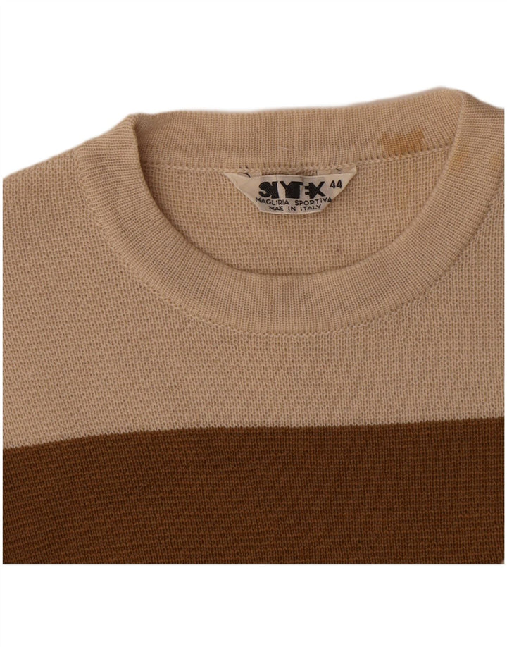 Vintage Damen Pullover mit U-Boot-Ausschnitt IT 44 Medium Beige gestreift