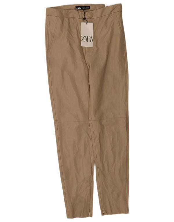 Zara Damen-Leggings aus Kunstleder mit hoher Taille, Größe M, W28, L27, Beige